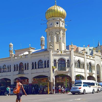 Front of Juma Masjid mosque in Durban South Africa. A top 10 tourist attraction as featured on Lovedurban.com Durban tourist information and what's on in Durban website