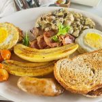 Plantain and eggs breakfast at the Circus Circus beach Cafe in Durban South Africa as featured on the Lovedurban.co.za what's on in durban and Durban tourist information website
