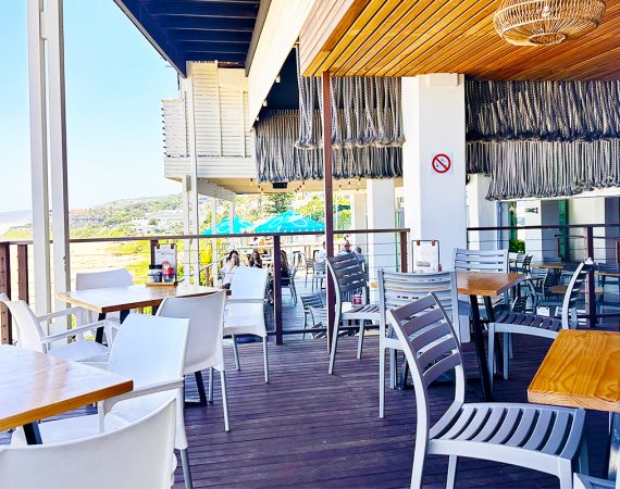 Sea view seating area at Surf Riders Cafe in Durban South Africa as featured on the Lovedurban.co.za what's on in durban and Durban tourist information website