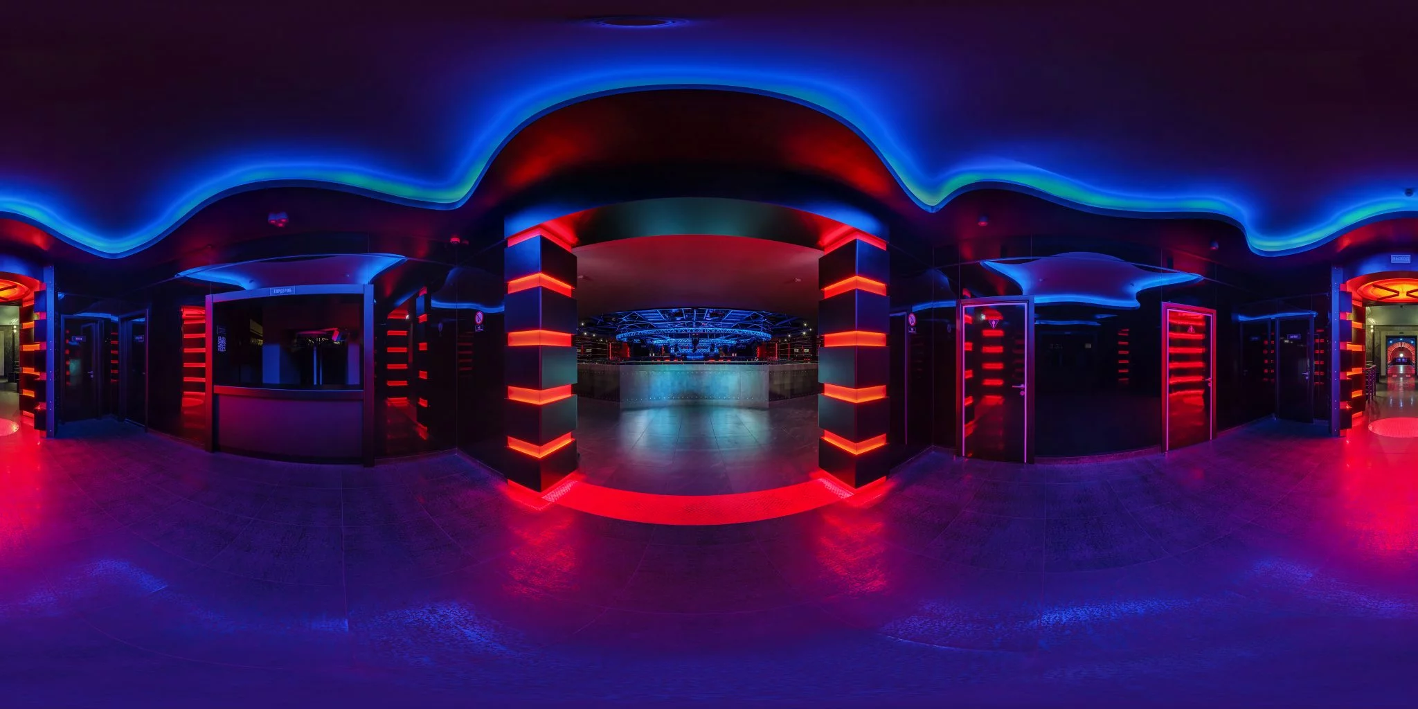 Full hdri 360 equirectangular spherical panorama in night club